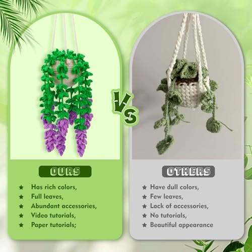Kogyxe Beginners Crochet Kit, Amigurumi Crochet Starter Kits w Step-by-Step Video Tutorials, Hanging Potted Plants Knitting Starter Pack for Beginners Decoration, Wisteria Flower (40%+ Yarn) - size: Wisteria Flower