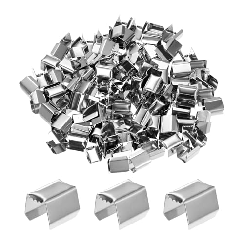 M METERXITY 100-Pack Fold Over Crimp End Caps, 0.4 x 0.3in/ 10 x 7mm Crimp Fasteners Ribbon Ends with Clamps for Jewelry Making/Leather Decor/DIY/Bracelets, Belt Buckle End Tip [Silver] - size: 0.4 x 0.3in/10 x 7mm