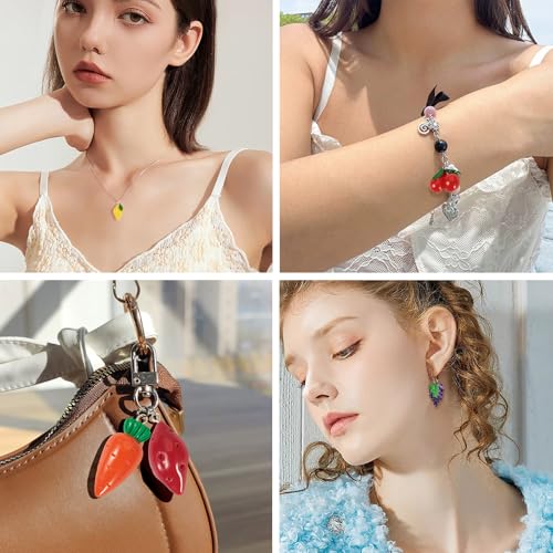 Craftdady Fruit Dangle Charms Pendants Cute Resin Food Pendants Apple Orange Pineapple Strawberry Pendants Lovely Vegetable Mushroom Charms for DIY Craft Earring Bracelet Necklace Jewelry Making - color: Mixed Color Fruit