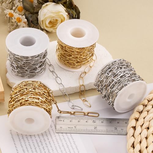 SMYHTGLIF 5 Meters Silver Stainless Steel Chain for Jewelry Making Round Wire Paperclip Chain Bulk Oval Link Jewelry Findings - color: Ellipse Silver