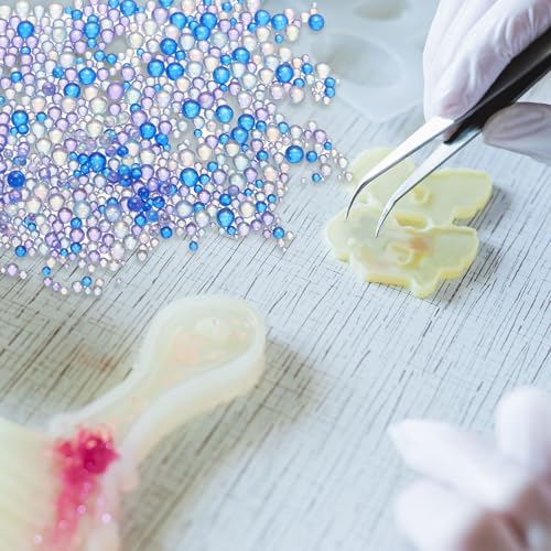 Iridescent Glass Tiny Bubble Beads, 0.4-3mm 20g No Hole Micro Mini Round Blue Water Droplets Beads - Applications: for Resin Filler, Nail Art, Dollhouse Bath Tub, 2-Pieces - color: Blue, size: φ0.4-3mm