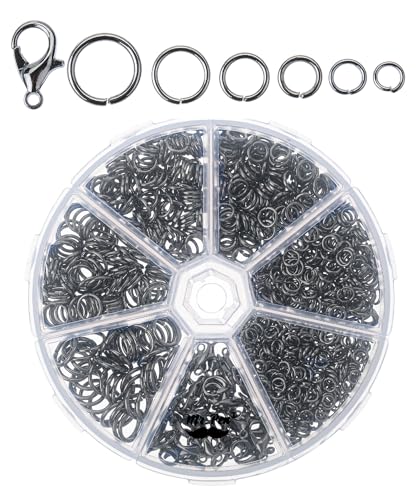 Mr. Pen- Open Jump Rings Set, 1014 pcs, Black Metal Jump Rings with Lobster Clasps, 6 Assorted Sizes (4–10 mm), Jewelry Making Findings for DIY Crafts, Bracelets, Necklaces & Keychains - color: Black