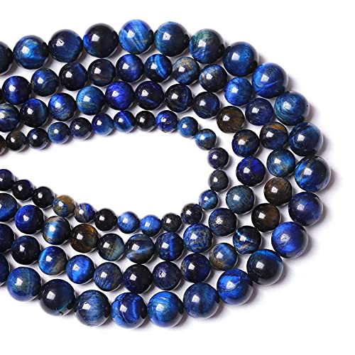 Lapis Lazuli Blue Tiger Eye Beads Natural Stone Round Loose Beads Energy Gemstone Healing Power for Jewelry Making 1 Strand 8mm 46pcs 15" - color: Lapis Blue Tiger Eye, size: 8mm