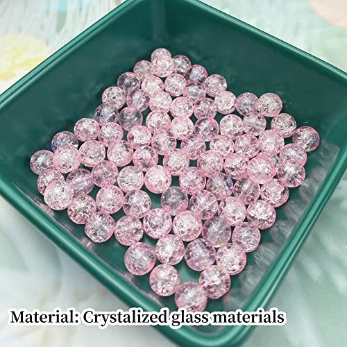 100pcs Crackle Glass Beads 8mm Round Crystal Glass Spacer Crafts Beads for Jewelry Making Necklace Bracelet Earrings DIY Crafts(Pink) - color: Pink, size: 8mm