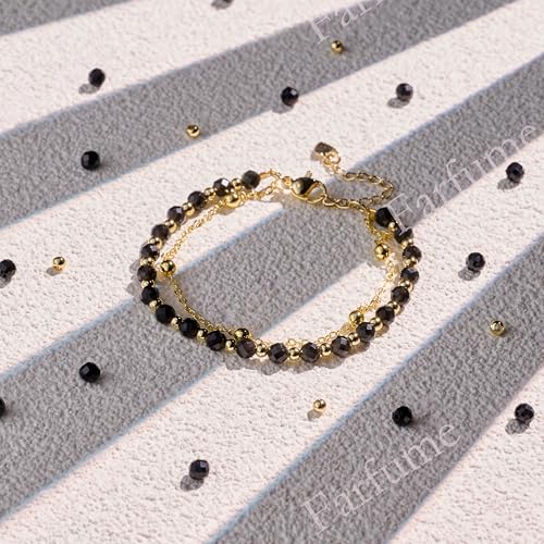 Farfume Crystal Bracelet Beaded Bracelets 4mm Natural Stone Beads Gemstone Handmade Jewelry Valentine's Day Gifts - color: Black Obsidian-Purification