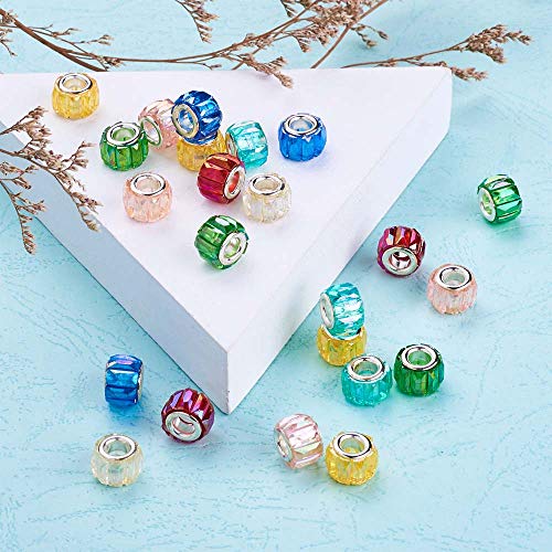 Cheriswelry 100pc Faceted Column European Large Hole Beads AB Color Transparent Resin Crystal Loose Spacer Slide Charms European Bracelet Beads for DIY Snake Chains Earring Jewelry Making 11.5x8mm - color: Faceted -Column