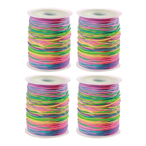 4 Rolls 1312 Feet 1 mm Sturdy Elastic String, Rainbow Stretchy String Bead Cord for Bracelet, Necklaces, Jewelry Making, Beading, Pony Beads (328 Feet/Roll) - size: 4 Rolls (328 Feet/Roll)