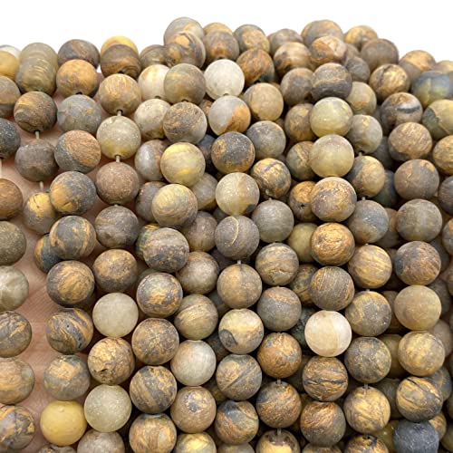 ABCGEMS Velvet-Matte-Finished Namibian Golden Pietersite Beads (Enhance The Stone's Inherent Texture and Nature Hues with a Non-Glare Aesthetic) Smooth Round 8mm (Non-Shiny) - color: Golden Pietersite (From Namibia, South Africa)