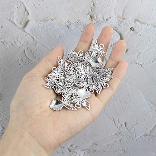 AUEAR, Antique Silver Angel Charms Pendants for DIY Jewelry Making Necklace Bracelet - color: Silver, size: 100 Pack