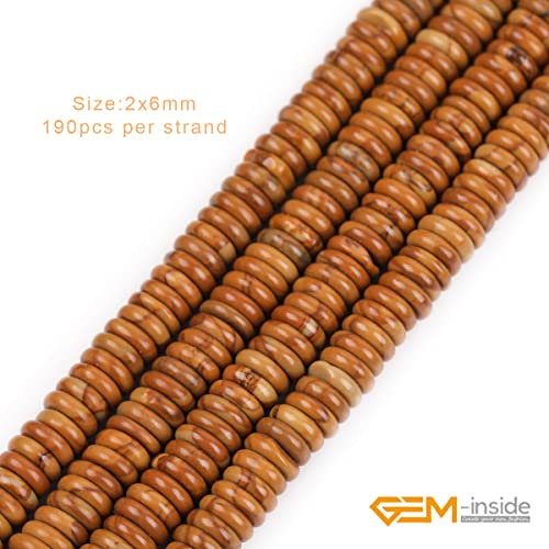 GEM-Inside 2x6mm Natural Yellow Wood Texture Jasper Stone Heishi Disc Rondelle Spacer Beads for Jewelry Making Full 15" Strand Energy Stone Healing Power Crystal - color: Yellow Wood Texture Jasper