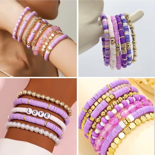 3500pcs Purple Clay Beads for Bracelets Making 6mm Heishi Beads Polymer Flat Round Disc Clay for Jewelry Making Purple Bead Crafts - color: Purple