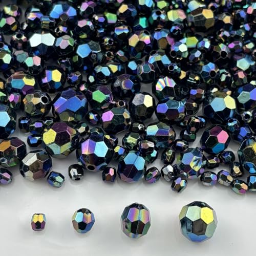 1800pcs Acrylic Faceted Round Beads 4mm 6mm 8mm 10mm AB Colors Glossy Acrylic Round Spacer Beads with Hole for DIY Bracelet Necklace Jewelry Making Supplies Handmade Craft(Black AB) - color: Black AB