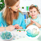 100pcs Cherry Blossom Beads, 5-Petal Gradient Acrylic Flower Beads, Mini Spacer Hair Accessories Halloween Christmas for Bracelets Earring Jewelry Making- Blue & Green - color: Blue & Green