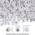 1 Box 10MM 208PCS 26 Styles Square Acrylic Alphabet Bead with Large Hole A to Z White Cube Shaped Loose Spacer Beads Bulk for Jewelry Making Christmas Holiday Party Gift Adult DIY Craft