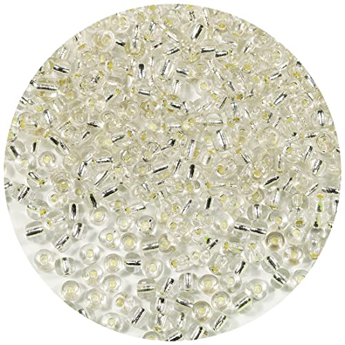 Bala&Fillic Clear Silver Lined Color 4mm Seed Beads About 1200pcs/100Grams in Bag, 6/0 Glass Craft Beads for Making Bracelet and Necklace (Clear Silver Lined) - color: Clear Silver Lined -4mm
