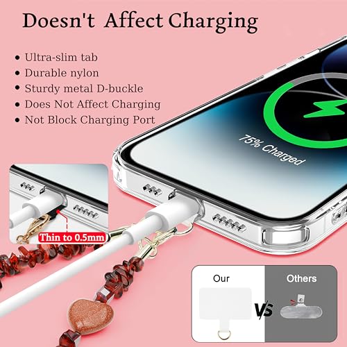 Marble Beaded Phone Wrist Strap,Detachable Phone Bracelet Strap with Tether Tab,Hands-Free Wristlet Strap (wine red) - color: Wine Red