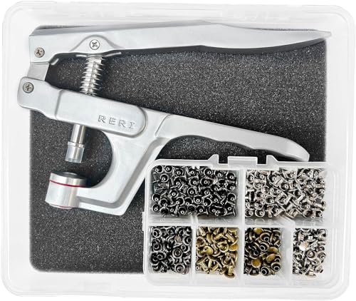 RERI 180 Sets 6mm Leather Rivets with Pliers, 3 Colors Double Cap Rivet Tubular Metal Studs for Leather Craft Repairs & Decoration