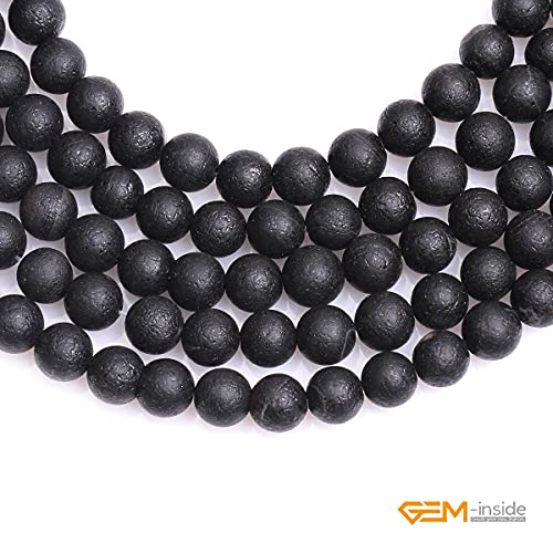 GEM-Inside Black Frost Spacer Agate Gemstone Loose Beads Natural Energy Power Beads for Jewelry Making 8mm Round 15 Inches - color: Black Agate, size: 8mm