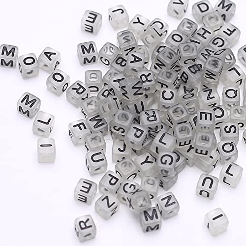 1000Pcs Luminous Square Letter Beads Glow in The Dark Cube Beads Glow Letter Bead Acrylic Luminous Alphabet Bead for Jewelry Making Bracelets Necklaces Key Chains - color: Glow-black(6mm)