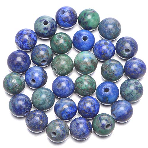 AD Beads Natural Gemstone 10mm Round Loose Beads Big Hole 2mm Sized 30pcs (Lapis Lazuli Chrysocolla) - color: Lapis Lazuli Chrysocolla