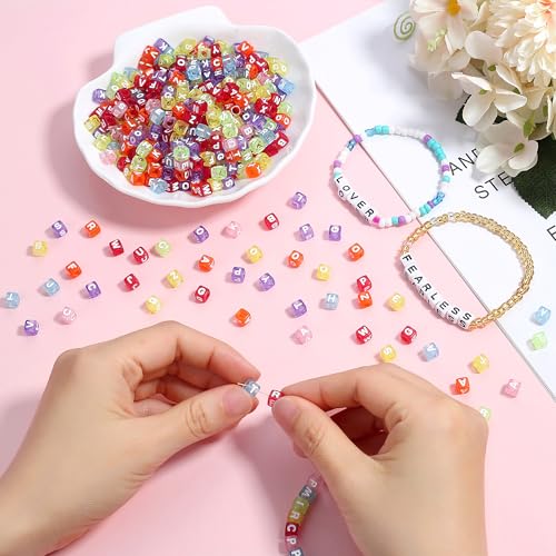 ZHIYUXI 1500pcs Acrylic Beads - White Letter, Mixed Color Cube, Alphabet Beads for Jewelry Making, Friendship Bracelets, Necklaces (6 x 6mm) - color: E# White Letter Mixed Color Beads