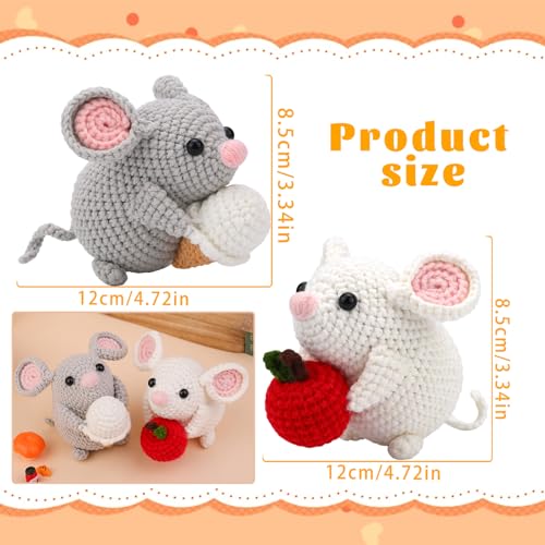 Kogyxe Beginners Crochet Kit, Amigurumi Crocheting Animals Kits w Step-by-Step Video Tutorials, Crochet Starter Kit Knitting Starter Pack for Adults Beginners, 2 Hamster Family (40%+ Yarn Content) - size: Hamster Family