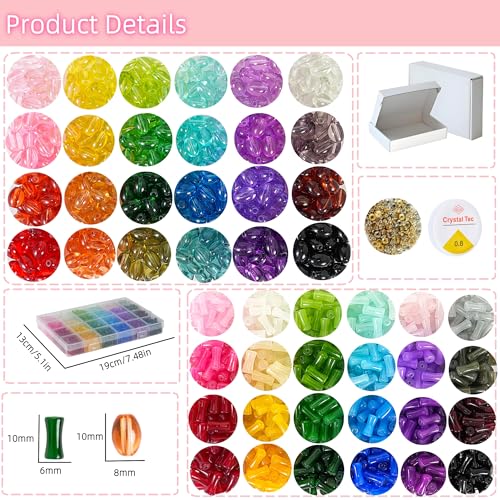 REVKI 1200pcs Glass Beads Bracelet Making Kit, 48 Colors Crystal Beads for Jewelry Making,Strange Shaped Glass Beads for Bracelets and DIY Crafts(Oval and Bamboo) - color: Style 2