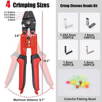 Fishing Crimping Tool Kit Fishing Crimping Pliers + 400pcs Crimp Sleeves Fishing Leader Rigging Wire Line Cutter Crimping Tool 10in High Carbon Steel Crimper Swager