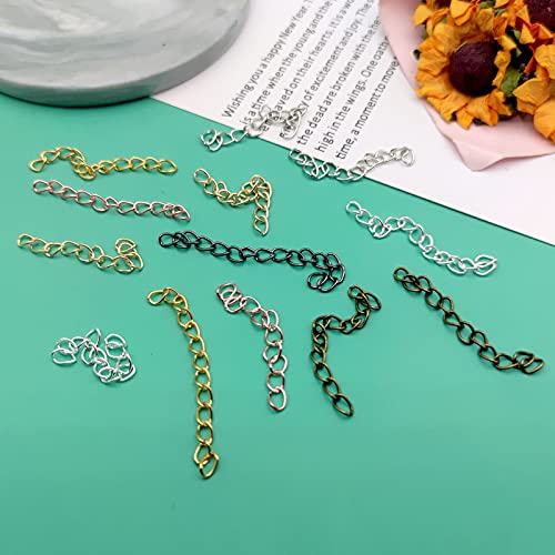 350Pcs Chain Extender for Jewelry Making,Bracelet Extension Tails Stainless Steel Necklace Extension Chain for Necklaces Bracelet,Anklets,Jewelry Making Supplies - color: 350pcs Gold, KC gold, Silver,white K,antique green,gun black,rose gold