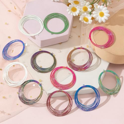 Dazzling Colorful Filigree Charms Hollow Out Multicolor Geometric Filigree Pendants for DIY Jewelry Making Earrings Necklaces Components - color: Round-2