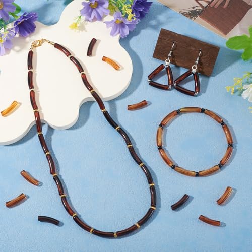 200 pcs Acrylic Tube Beads for Bracelets Amber Bangle Acrylic Beads Two Tone Curved Chunky Bamboo Tube Bead for Jewelry Making Earring Crafts - color: Brown-200pcs