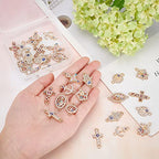 SUNNYCLUE 1 Box 32Pcs 8 Styles Evil Eye Connectors Golden Plated Rhinestone Cross Oval Hamsa Hand Flat Round Tree of Life Links Charms Lucky Chakra Pendants for Jewelry Making Charms Bracelets Crafts - color: 32pcs Rhinestone Cross Charms and Evil Eye Cha