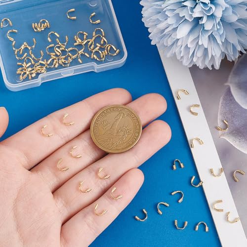 PH PandaHall 60pcs 18K Gold Wire Guardian, Golden U-Shape Cable Protector 304 Stainless Steel Wire Guard Loops Thread Protector for Earring Bracelet Necklace Pendants Jewelry Crafts Making, Hole 0.8mm