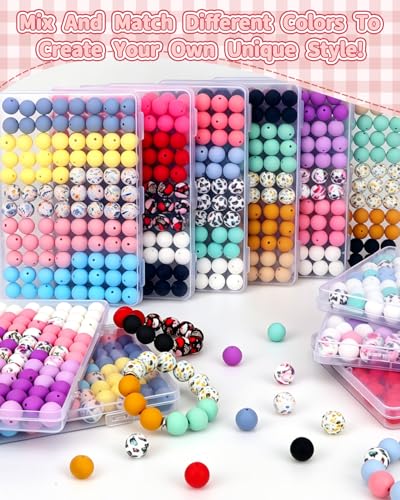 100 Pcs 15mm Silicone Beads for Keychain Making, Pink Red Silicone Beads Bulk Round for Bracelets Pens Crafts Jewelry Making (Pink Red) - color: Pink Red