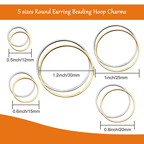 100Pcs Round Earring Beading Hoop Rings,5Sizes Earring Finding Open Bezels Linking Rings Beading Hoop Earrings Pendant for DIY Craft Jewelry Making,Earrings Necklace,Crafts Supplies
