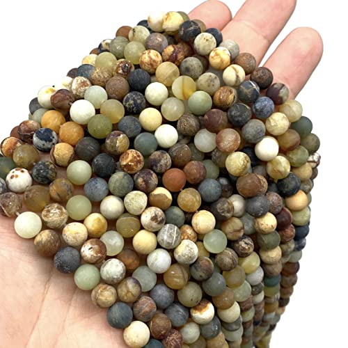 ABCGEMS Velvet-Matte-Finished Russian Flower Jade Beads (Enhance The Stone's Inherent Texture and Nature Hues with a Non-Glare Aesthetic) Smooth Round 8mm (Non-Shiny) - color: Flower Jade