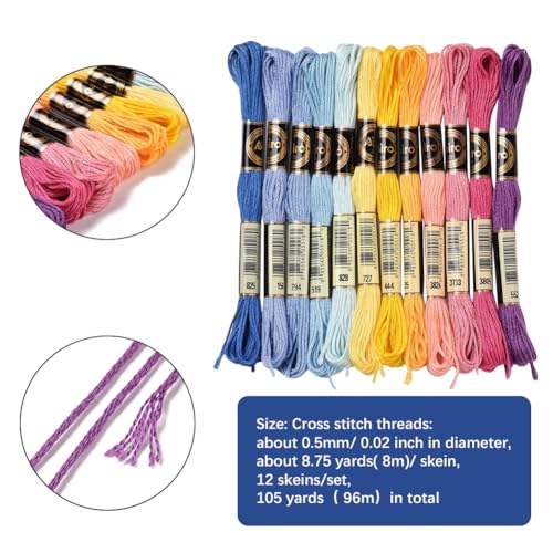 12 Skeins 105 Yards Variegated Embroidery Thread Floss Cross Stitch Threads 6 Strands Colorful Friendship Bracelet String Threads for Jewelry Making Bracelet Knitting Stitching Craft Supply - color: Bright Color