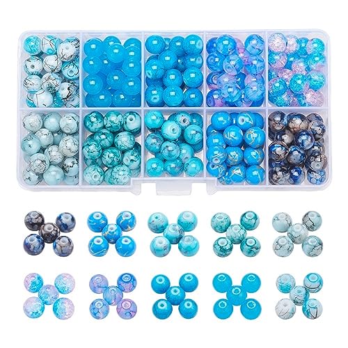 200pcs 10 Colors Glass Beads for Jewelry Making, 8mm Round Spacer Loose Beads Used for Bracelet Necklace Accessories (Blue) - color: blue-8MM