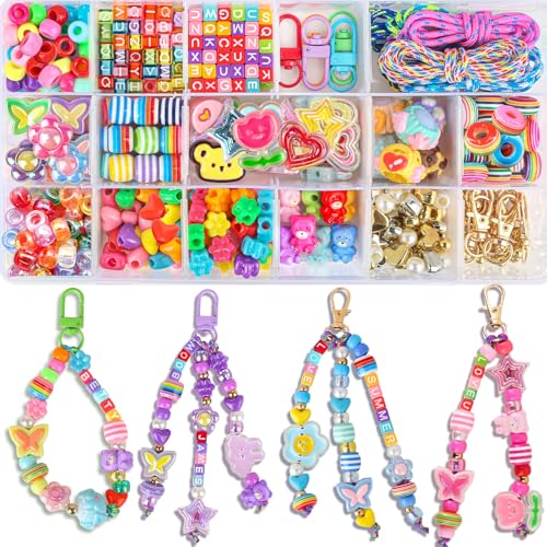 Ecoofor 633 PCS Beaded Keychain Making Kit, Acrylic Alphabet Letter Beads with Heart, Star & Flower Charms for DIY Jewelry, Bag Charm & Keychain Accessories Craft Supplies - color: 633 PCS Beaded Keychain Making Kit