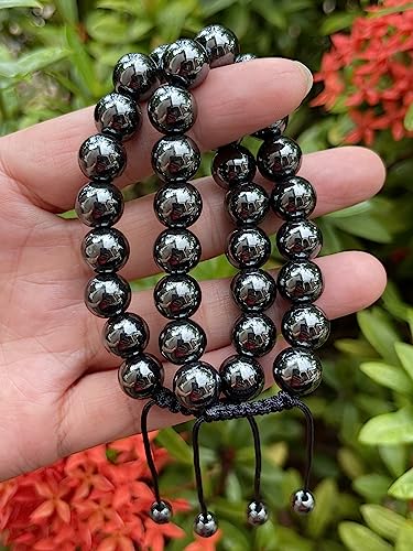GAF TREASURES Grade A ++ Gemstone Round Bead Adjustable Bracelet 10mm, Genuine Crystal Bead Bracelet, Gift for Men & Women - color: Hematite