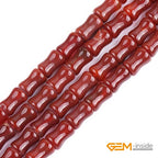 GEM-Inside 30Pcs 8x12mm Natural Red Agate Stone Plant Bamboo Knot Bone Charms Beads for Jewelry Making Power Energy Chakra Stone Beads - color: Dark Red Agate