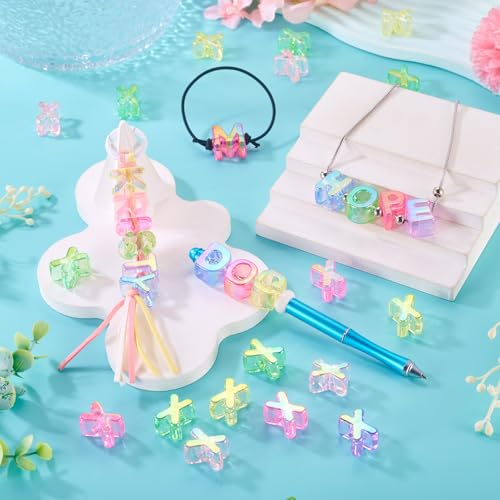 FASHEWELRY 20Pcs Large Hole Acrylic Beads Letter X Iridescent Big Plastic Letter Blocks European Beads Clear 3D Letters Initial Alphabet Bead for Keychains Necklace DIY Arts Craft - color: Random Clear, size: X