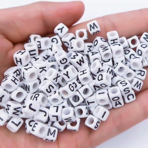 DAHI 400pcs Letter Beads 8 * 8mm Square Alphabet Bead White Cube Letter Bead A-Z Acrylic Alphabet Beads for Jewelry Making DIY (Back White 8x8mm) - color: black white 8x8mm