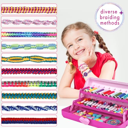 TingingYuli Friendship Bracelet Making Kit for Girls 8-12, DIY String Bracelet Maker with 3-Layer Storage Box, Arts and Crafts for Kids Ages 6-12, Easter Christmas Birthday Gift Set - color: Pink/Rose