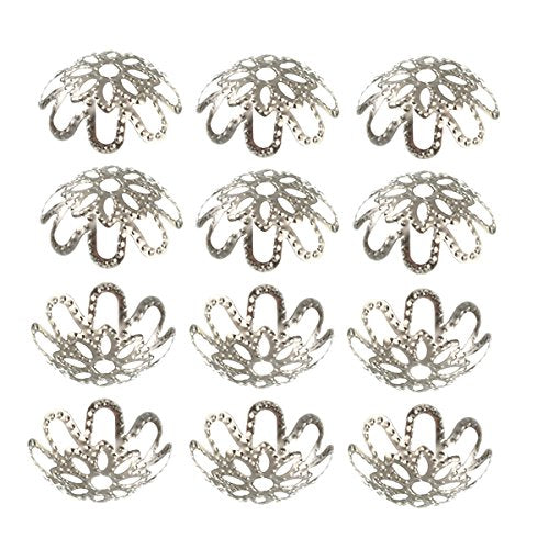 500PCS 10mm Gold Tone Flower Bead Caps Hollow Flower Bead Caps for Jewelry Making (White k) - color: white k