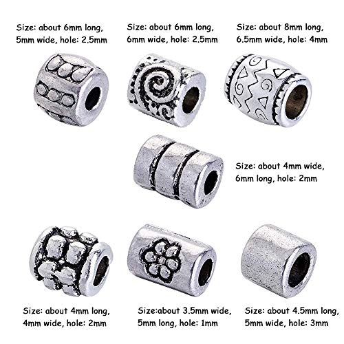 Beadthoven 260pcs 7 Style Tiny Antique Silver Column Spacer Beads 4-8mm Tibetan Alloy Tube Metal Spacers for Jewelry Necklace Bracelet Making Hole: 1.5-3.5mm - color: Antique Silver-Tube-7 Style