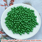 Pinhoollgo 300pcs Pearl Beads 8mm Round Pearl Beads with Hole for DIY Bracelet Necklace Jewelry Making Supplies Handmade Craft(Green) - color: Green, size: 8mm/300pcs