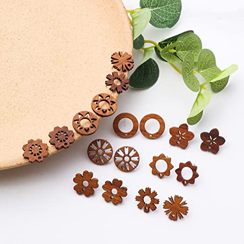 DoreenBeads 30Pcs Natural Wooden Stud Earrings Posts with Loop for Jewelry Making- Ring Shaped Wood Earring Posts with Ear Backs for Women DIY Earring Making Personalized Jewelry Findings - color: Ring