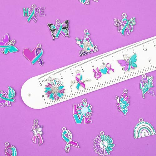 MARFOREVER 40 Pcs/20 Pairs Suicide Awareness Charms, Suicide Prevention Charms Teal Purple Ribbon Pendant for Bracelet Necklace Earrings Making Accessories - style: Suicide Awareness