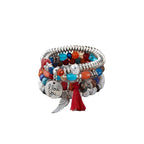 Bohemian Multilayer Beaded Bracelet Set, Colorful Stacked Stretch Bracelets with Tassel and Wing Charm - color: xhy021-1